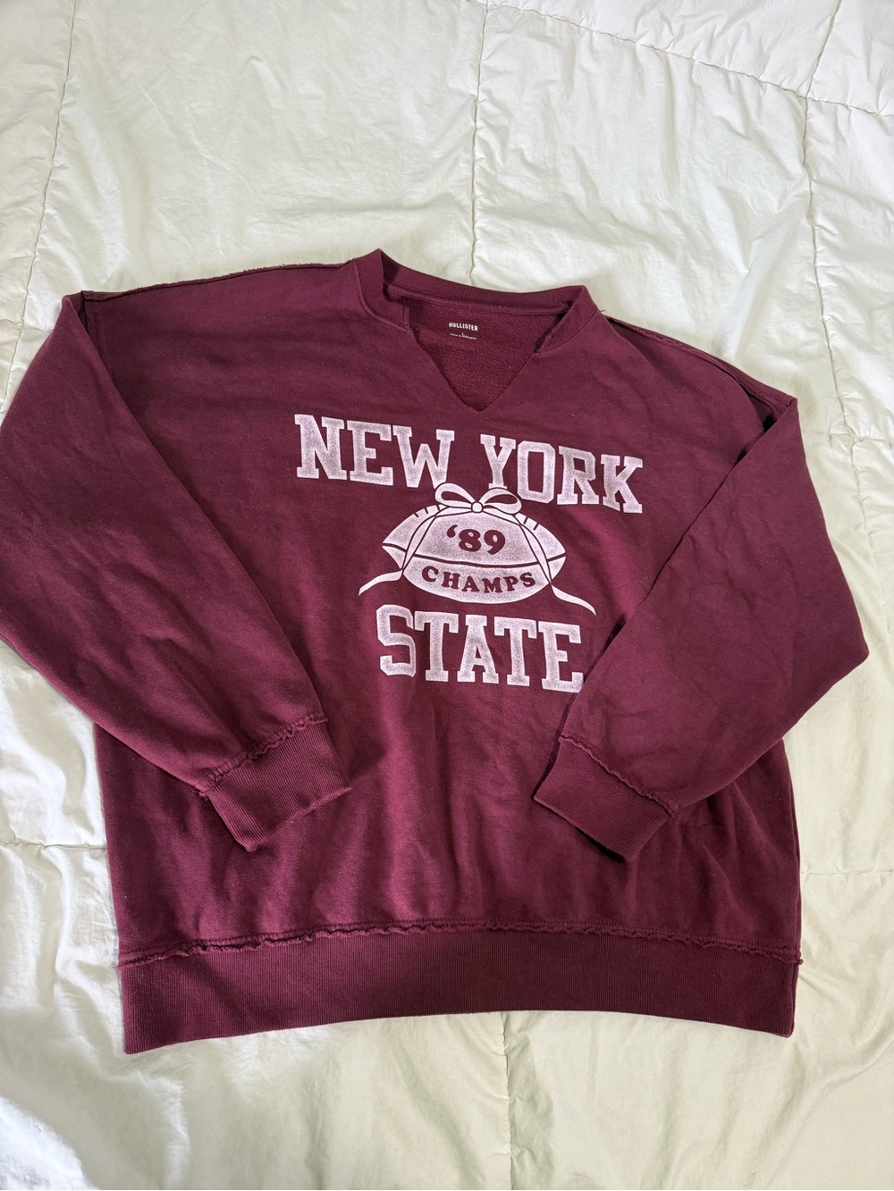 Hollister womens Maroon V-Neck 'New York State' Graphic Sweatshirt